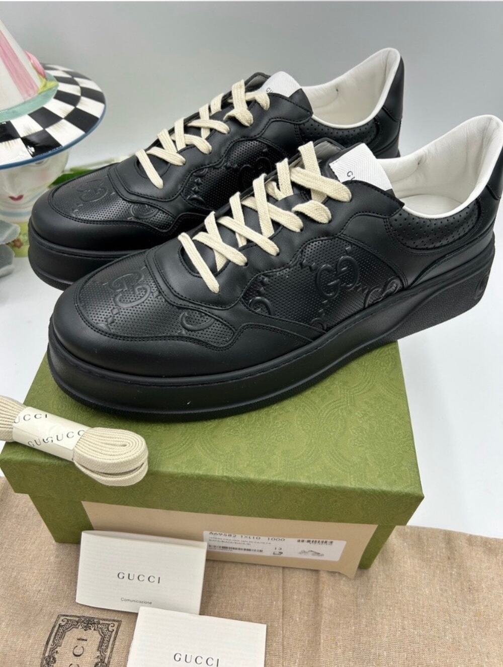 Men's Gucci, GG embossed leather sneakers size 13 fits 13.5 US made in Italy